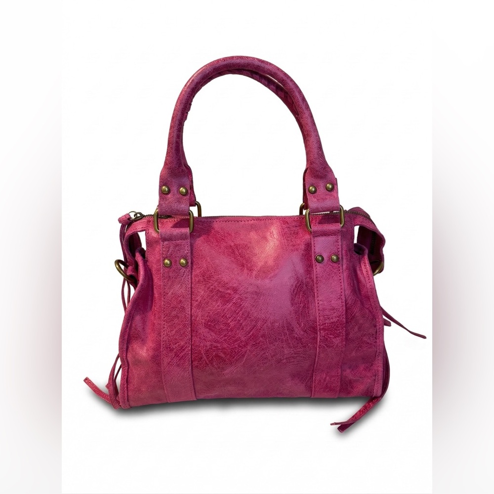 Pink Genuine Leather Handbag Made in Italy Suede Crossbody Bag - Picture 4 of 9